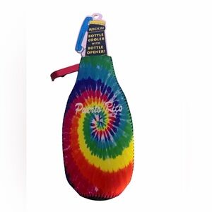 Rockin’ Tie-Dye Puerto Rico Bottle Koozie. Includes Metal Bottle Opener